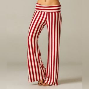 Gorgeous and Unique Pink & Cream Striped Slip On Wide Leg Rayon Blend Pants XS